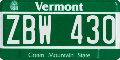 VT license plate ZBW430