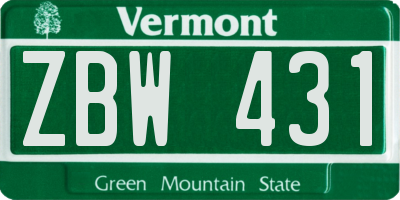 VT license plate ZBW431