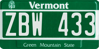 VT license plate ZBW433