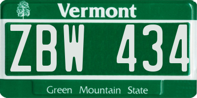 VT license plate ZBW434