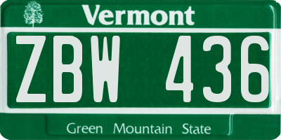 VT license plate ZBW436