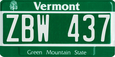VT license plate ZBW437