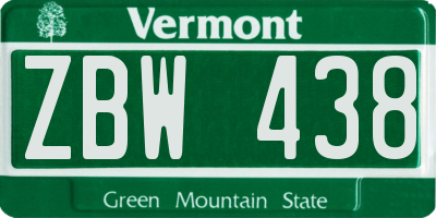 VT license plate ZBW438