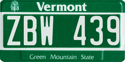 VT license plate ZBW439