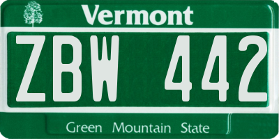 VT license plate ZBW442