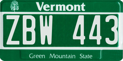 VT license plate ZBW443
