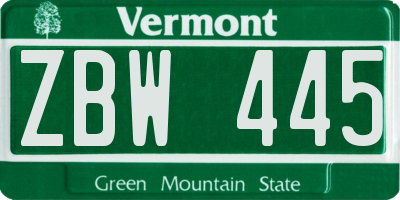 VT license plate ZBW445