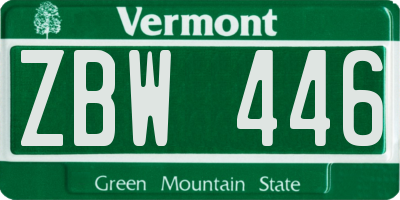 VT license plate ZBW446