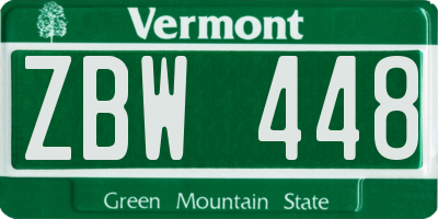 VT license plate ZBW448