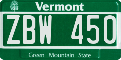 VT license plate ZBW450