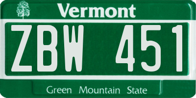 VT license plate ZBW451