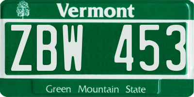 VT license plate ZBW453