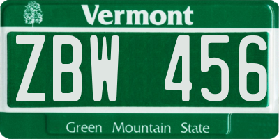 VT license plate ZBW456