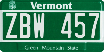VT license plate ZBW457