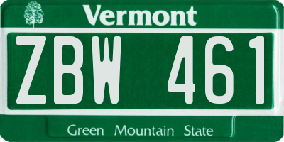 VT license plate ZBW461