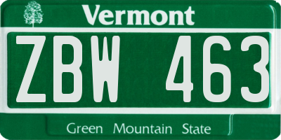 VT license plate ZBW463