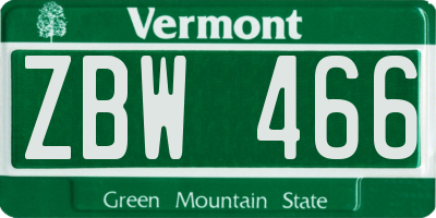 VT license plate ZBW466