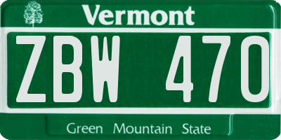 VT license plate ZBW470