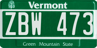 VT license plate ZBW473