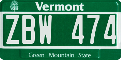 VT license plate ZBW474