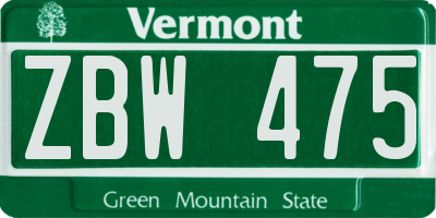 VT license plate ZBW475