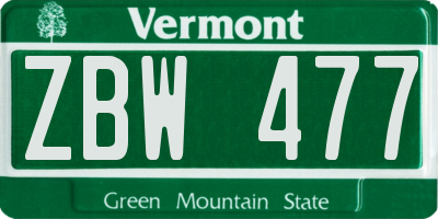 VT license plate ZBW477