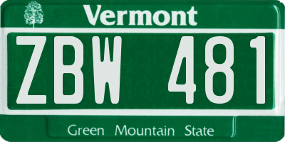 VT license plate ZBW481
