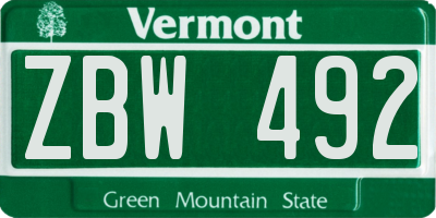 VT license plate ZBW492