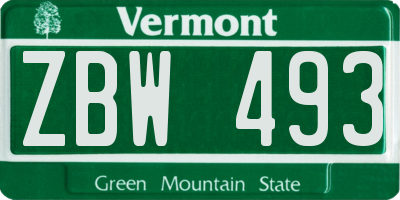 VT license plate ZBW493