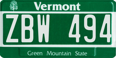 VT license plate ZBW494