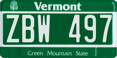 VT license plate ZBW497