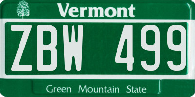 VT license plate ZBW499