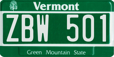 VT license plate ZBW501