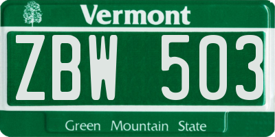 VT license plate ZBW503