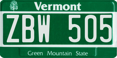 VT license plate ZBW505