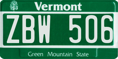 VT license plate ZBW506
