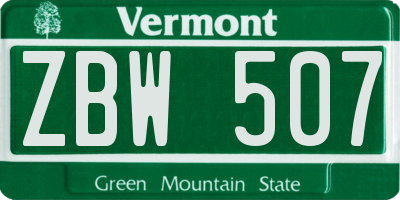 VT license plate ZBW507