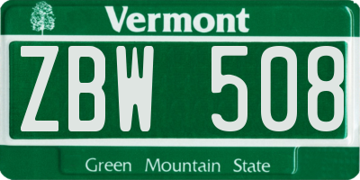 VT license plate ZBW508