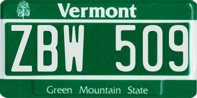 VT license plate ZBW509