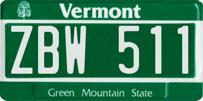 VT license plate ZBW511