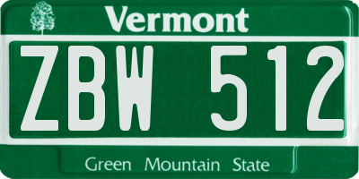 VT license plate ZBW512