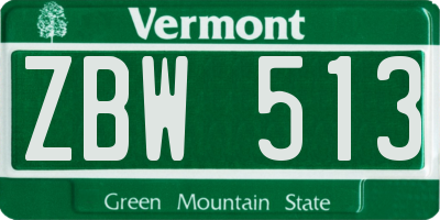 VT license plate ZBW513
