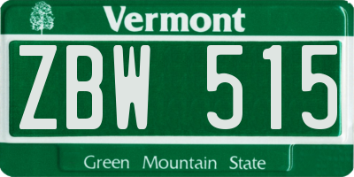 VT license plate ZBW515