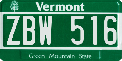 VT license plate ZBW516