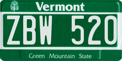 VT license plate ZBW520