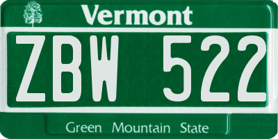 VT license plate ZBW522