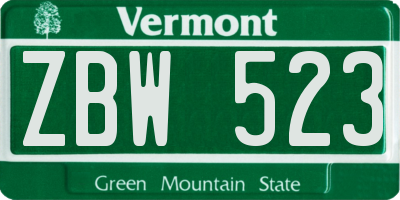 VT license plate ZBW523