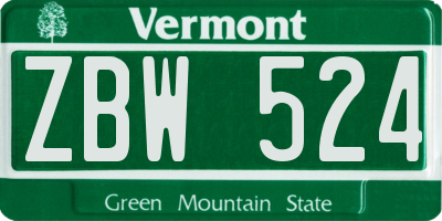 VT license plate ZBW524