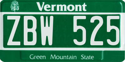 VT license plate ZBW525