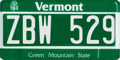 VT license plate ZBW529